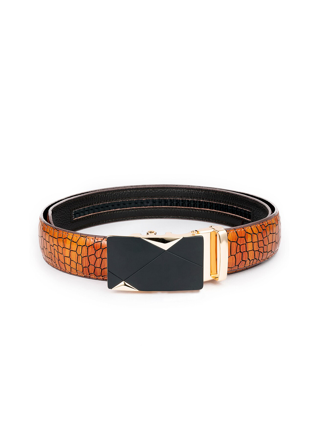 

BANGE Men Brown Crocodile PatternLeather Formal Belt