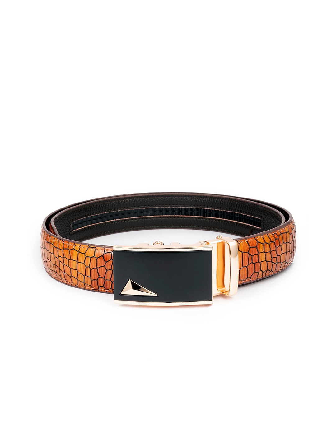 

BANGE Men Brown Crocodile Pattern Textured Leather Belt