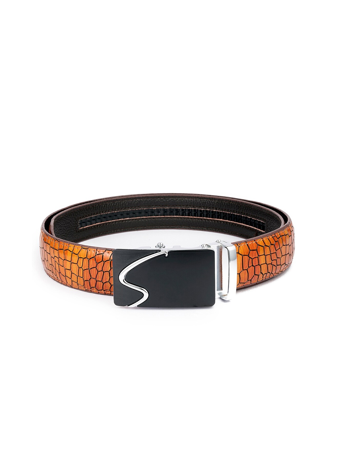 

BANGE Men Tan Brown Textured Leather Formal Belt