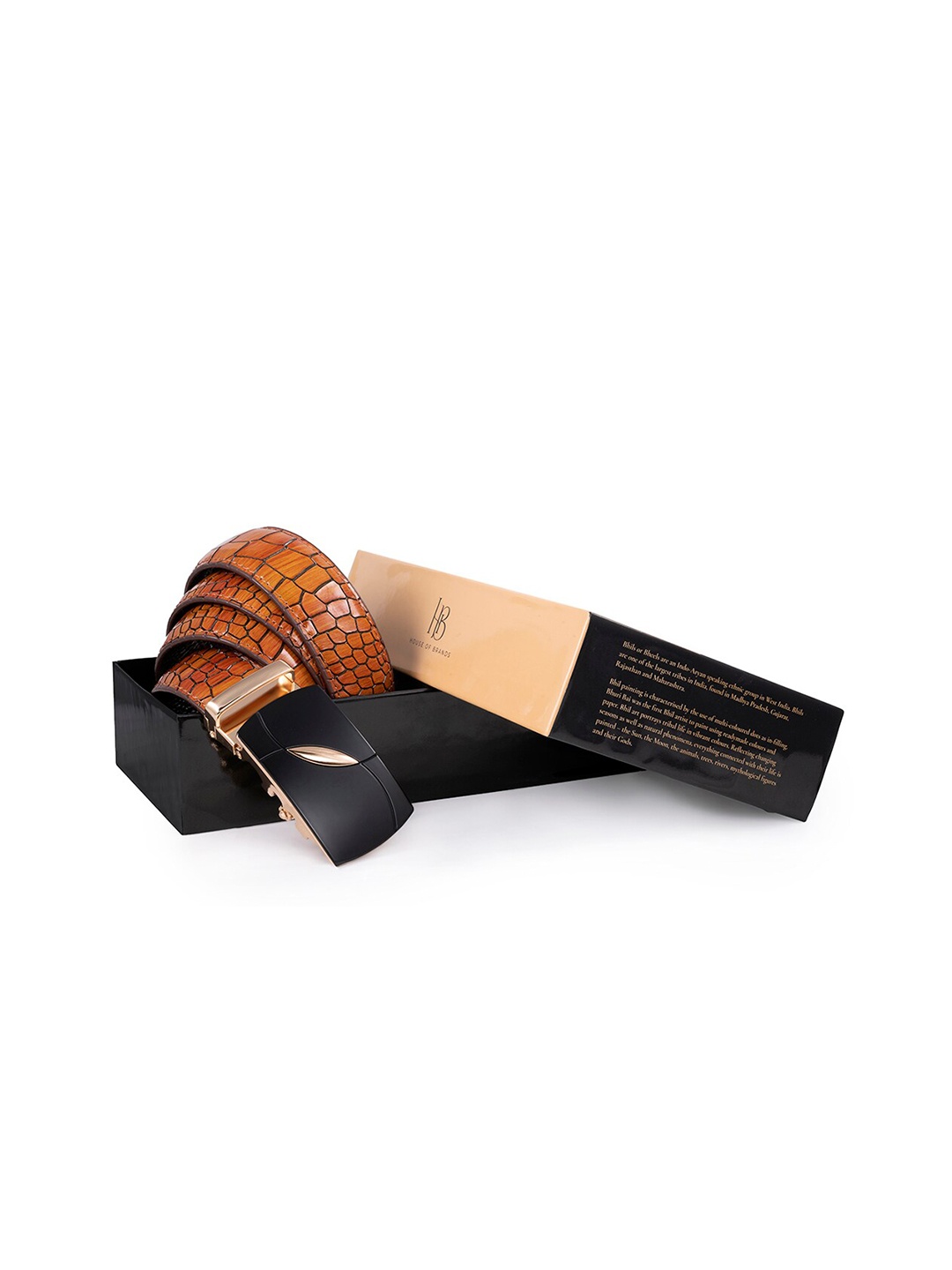 

BANGE Men Brown Textured Leather Belt