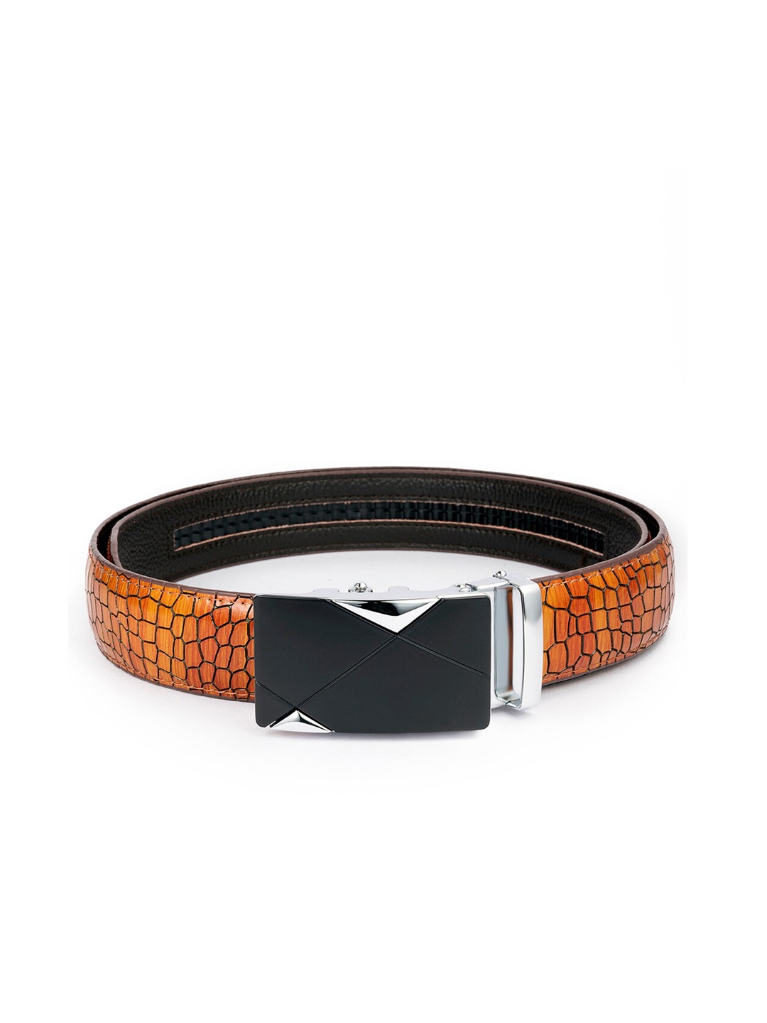 

BANGE Men Brown Crocodile Textured Leather Belt