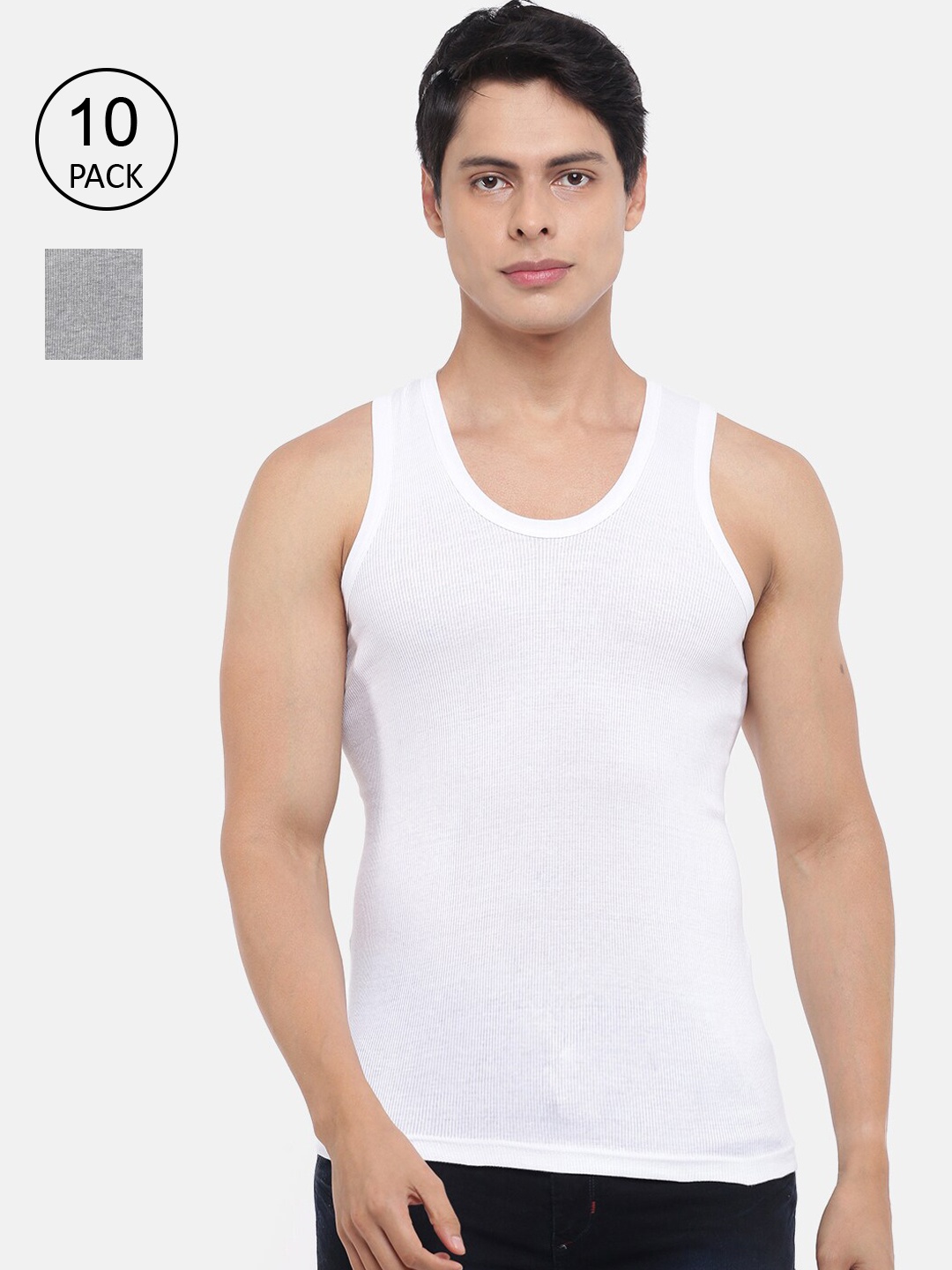 

Dollar Bigboss Men's Solid Pack of 10 Cotton Vest MBVE-06-R2-DERBY-WHT-GM-PO10, White