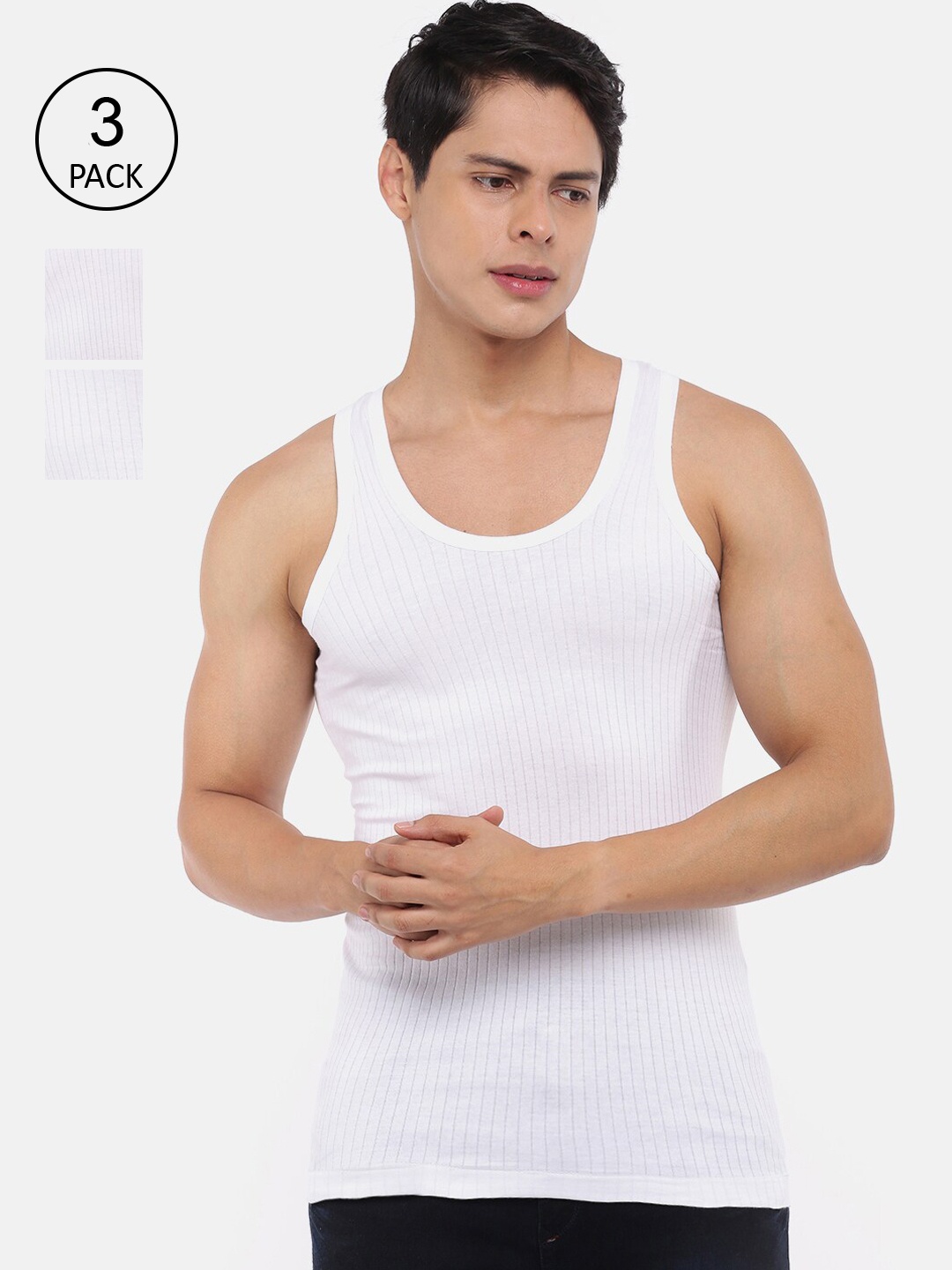 

Dollar Bigboss Men's Solid Pack of 3 Cotton Vest MBVE-07-R2-HUTCH-WHT-PO3, White