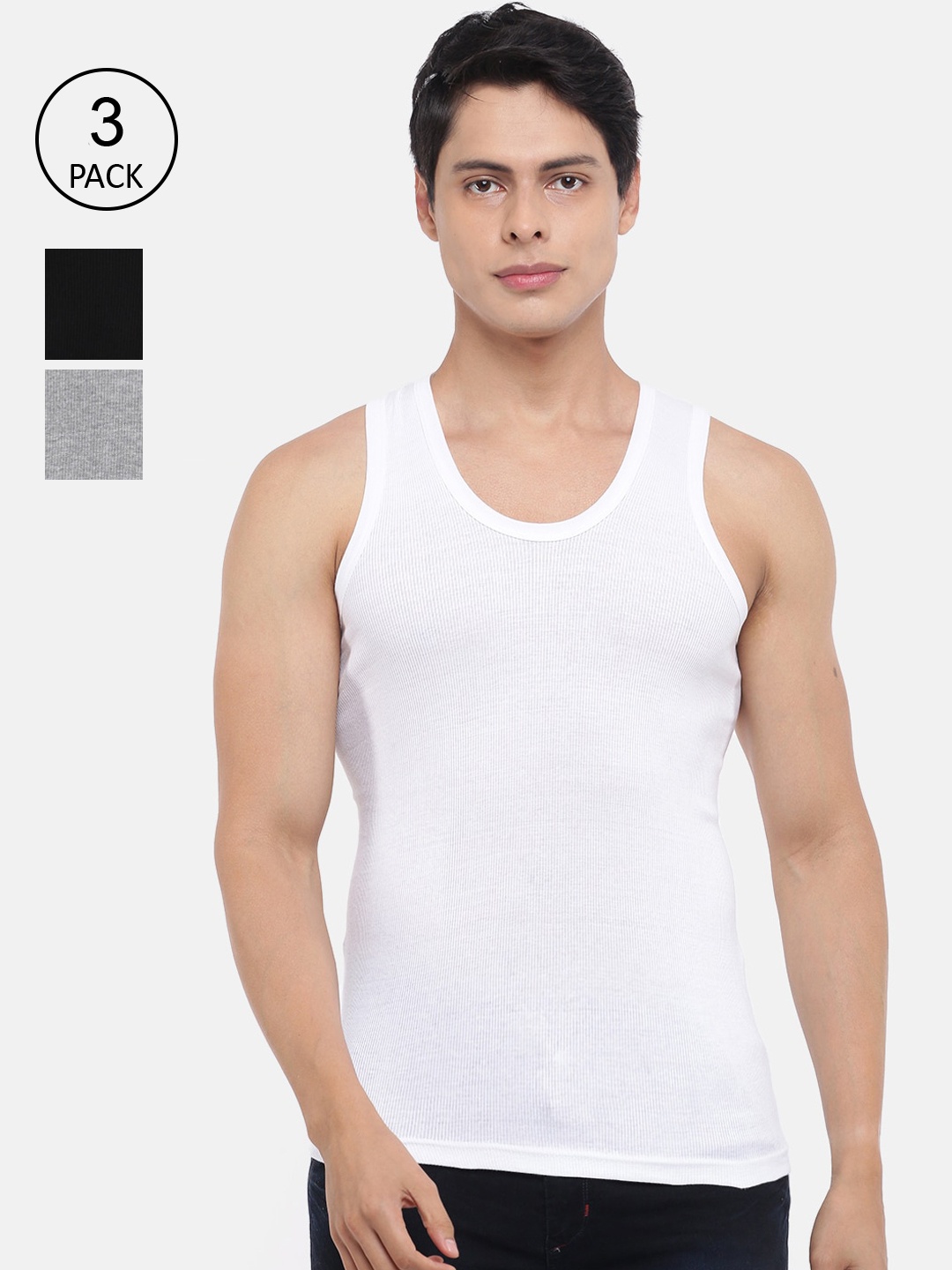 

Dollar Bigboss Men Solid Pack of 3 Cotton Vest, White