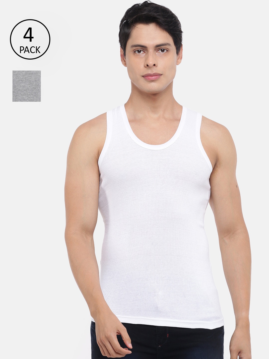 

Dollar Bigboss Men's Solid Pack of 4 Cotton Vest, White