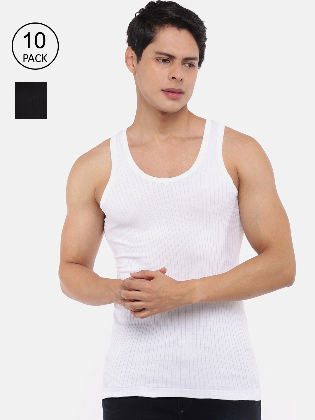 

Dollar Bigboss Men's Solid Pack of 10 Cotton Vest, Black