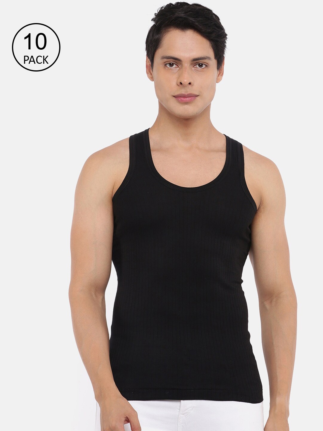 

Dollar Bigboss Men Pack Of 10 Combed Cotton Innerwear Vest, Black