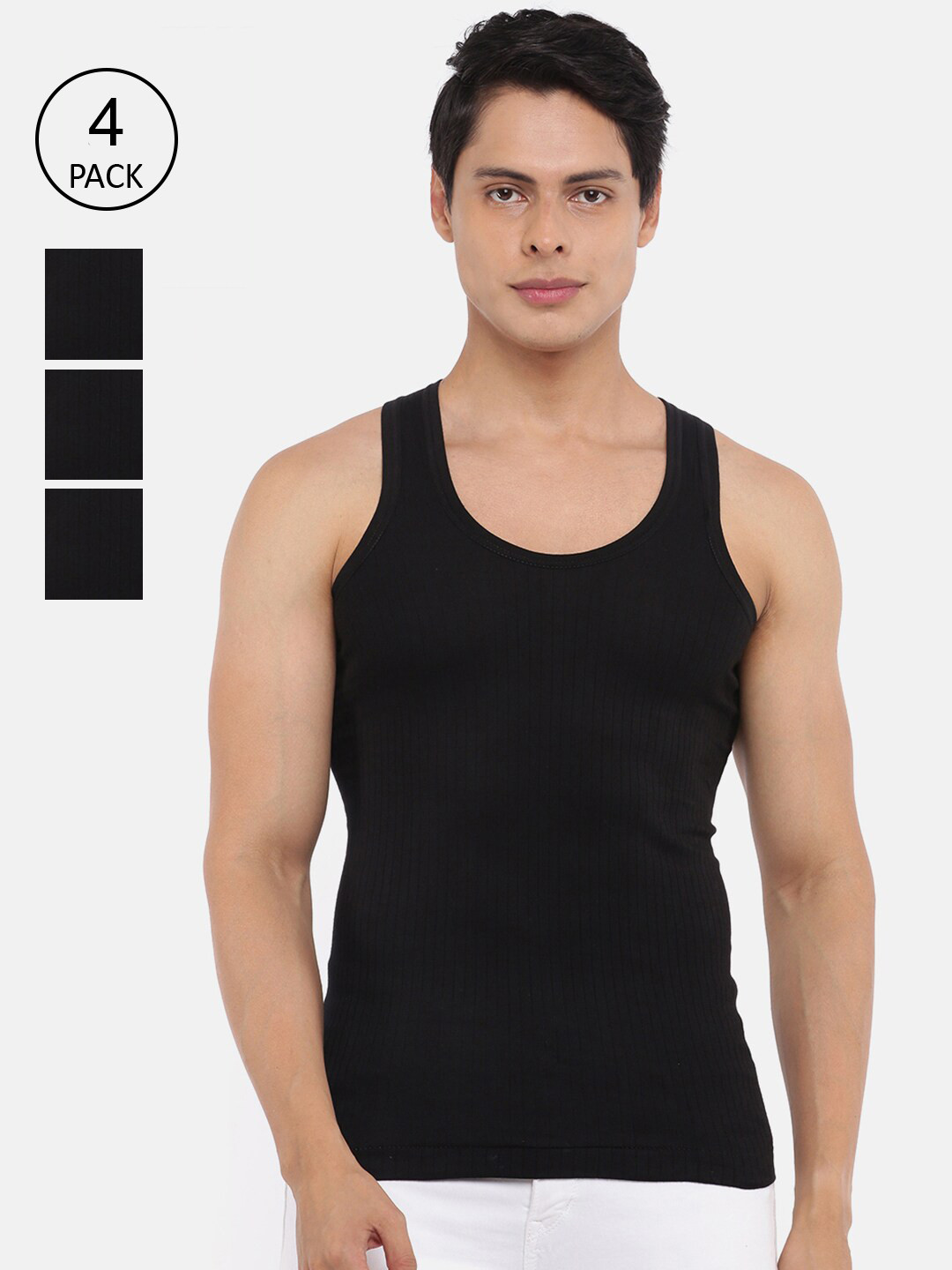 

Dollar Bigboss Men Pack of 4 Cotton Vest, Black