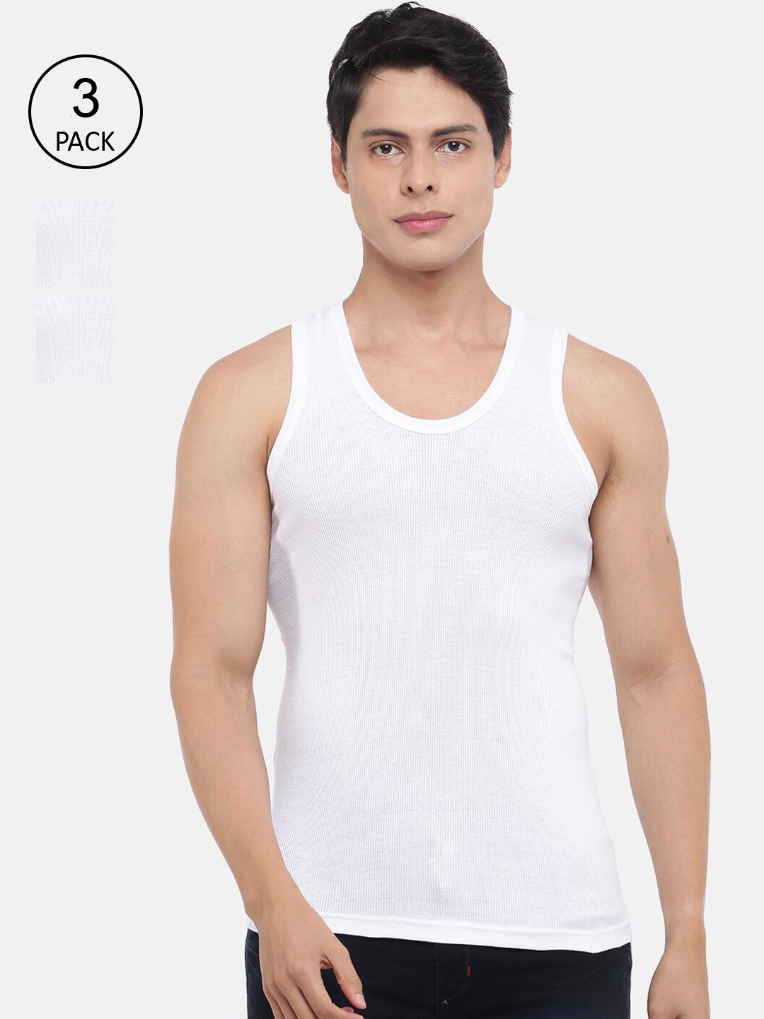 

Dollar Bigboss Men Pack of 3 Solid Cotton Vests, White