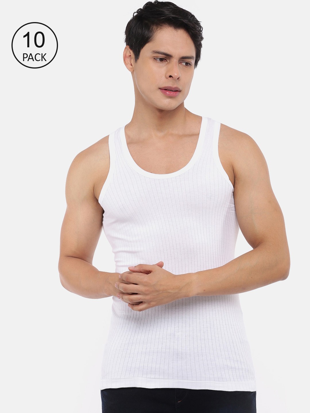 

Dollar Bigboss Men Solid Pack of 10 Cotton Vest, White