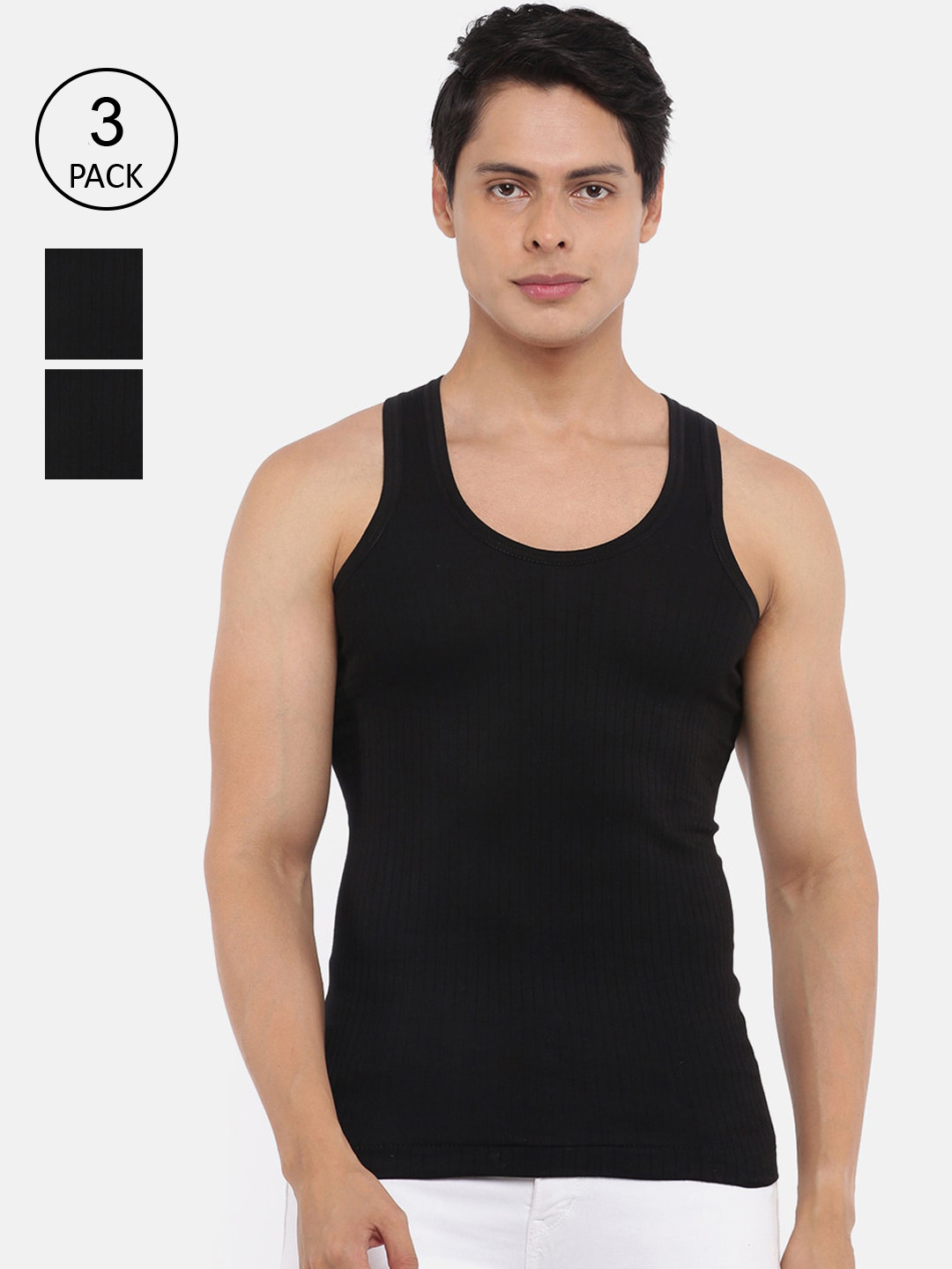 

Dollar Bigboss Men Pack Of 3 Black Solid Pure Cotton Hutch RN Innerwear Vests MBVE-07-R2-HUTCH-BLK-PO3