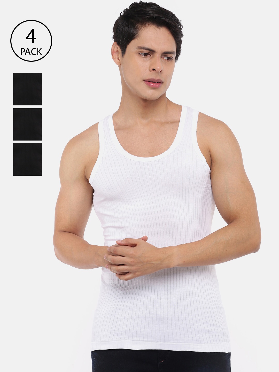 

Dollar Bigboss Men Solid Pack of 4 Cotton Vests MBVE-07-R2-HUTCH-PO4, White