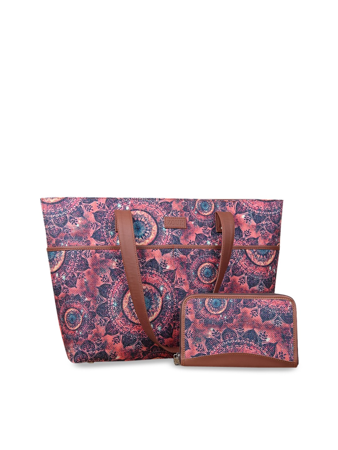 

ZOUK Pink Ethnic Motifs Printed Oversized Structured Shoulder Bag With Pouch