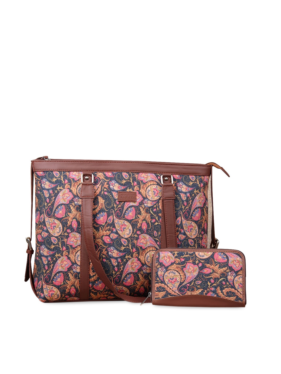 

ZOUK Pink Floral Printed Structured Shoulder Bag and Wallet Combo