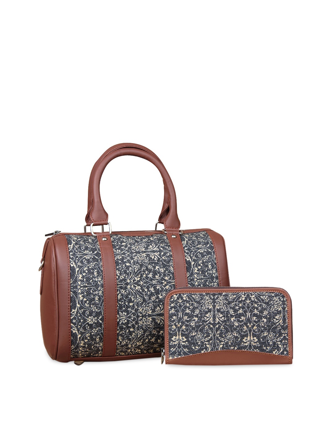 

ZOUK Navy Blue Ethnic Motifs Printed Structured Handheld Bag with Wallet
