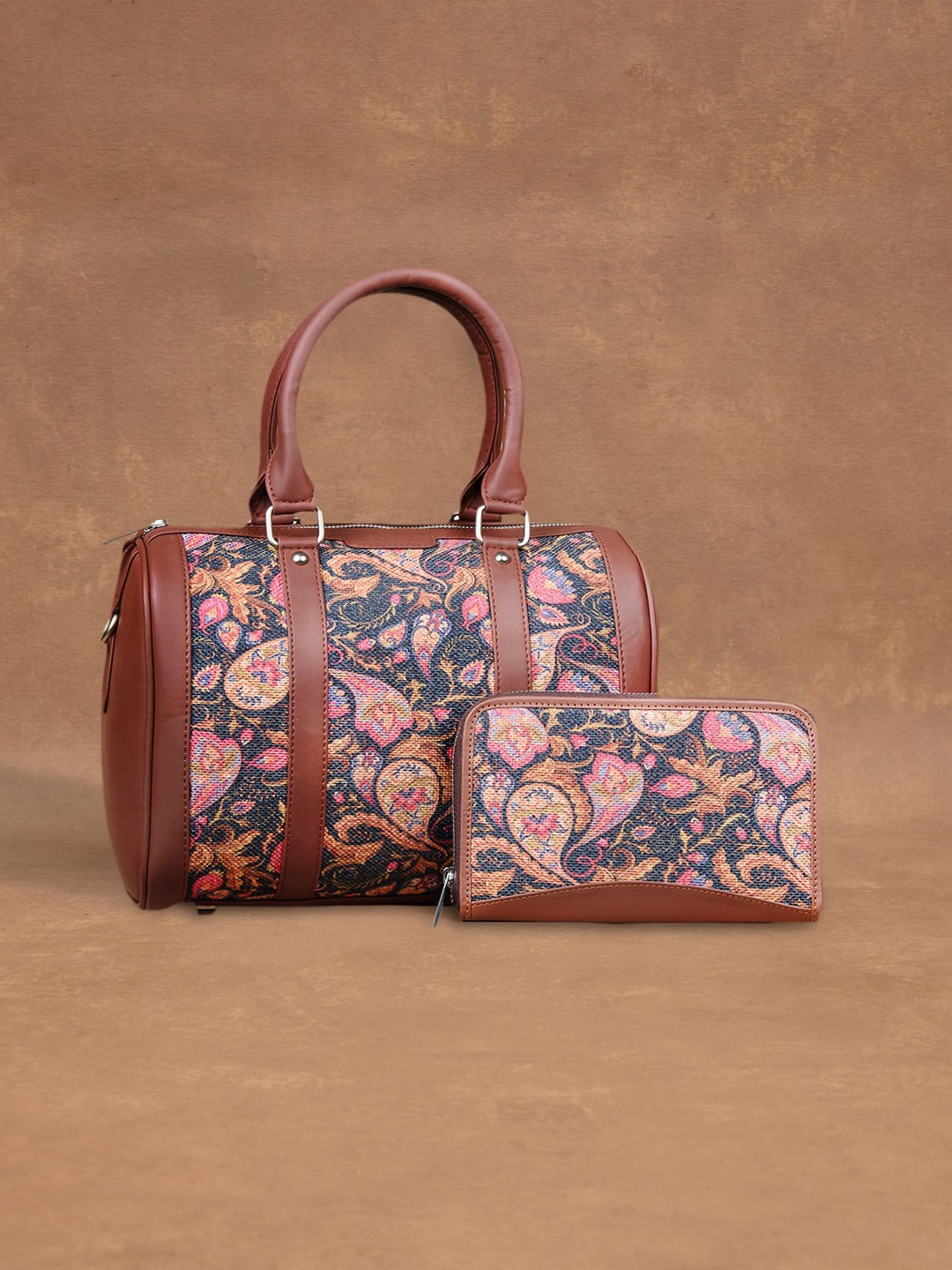 

ZOUK Multicoloured Paisley Printed Structured Handheld Bag and Chain Wallet Combo, Multi
