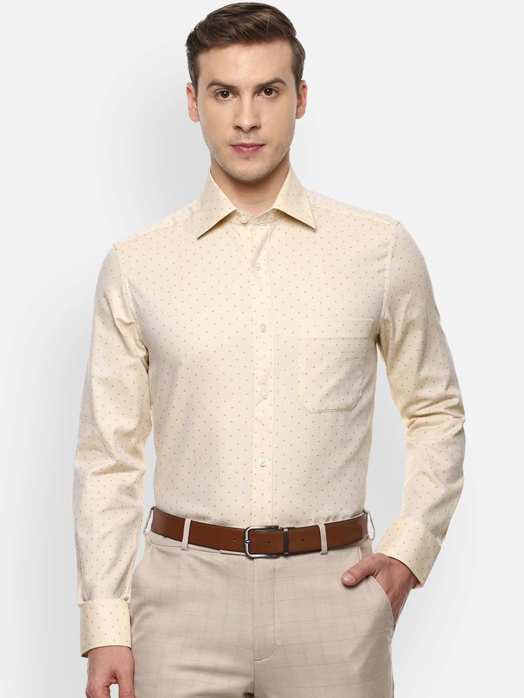

Louis Philippe Men Beige Opaque Cotton Formal Shirt
