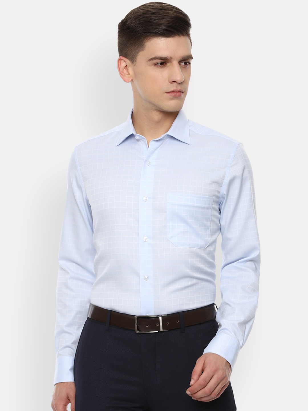 

Louis Philippe Permapress Men Blue Opaque Checked Formal Shirt