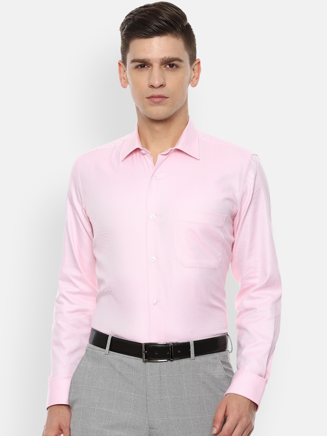 

Louis Philippe Men Pink Slim Fit Pinstripes Opaque Striped Formal Shirt