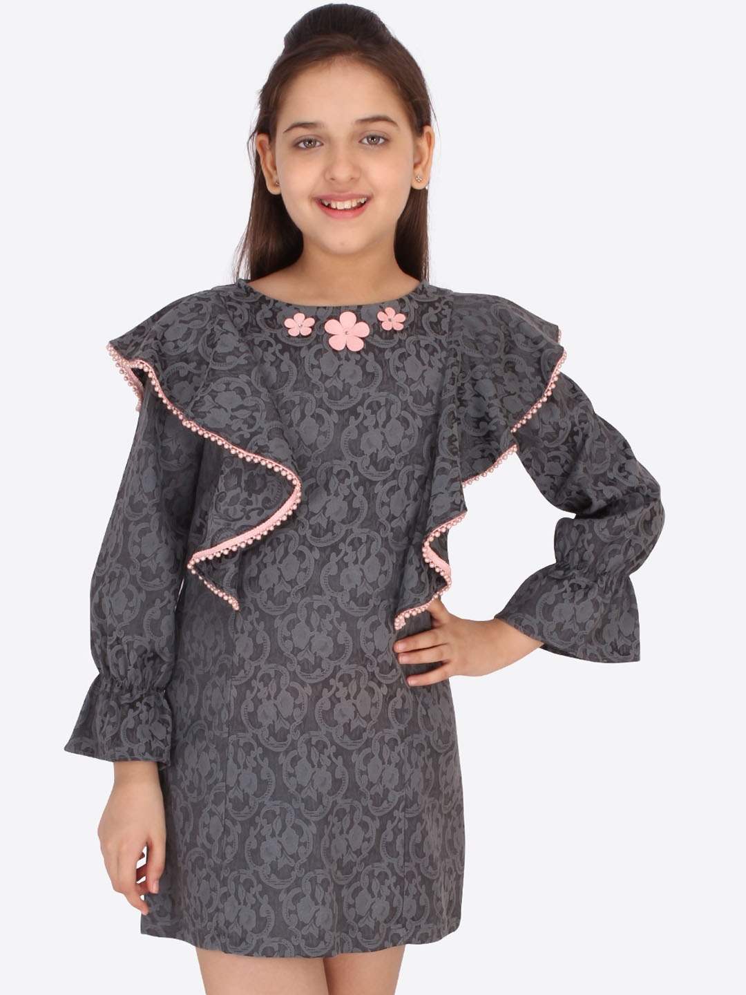 

CUTECUMBER Grey Jacquard A-Line Dress