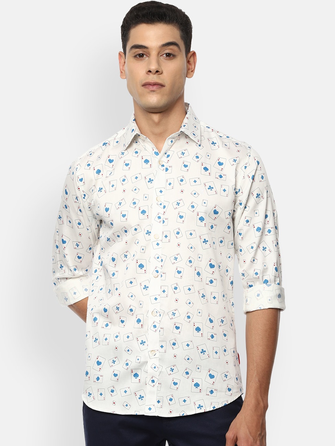 

V Dot Men Cream-Coloured Slim Fit Opaque Printed Casual Shirt