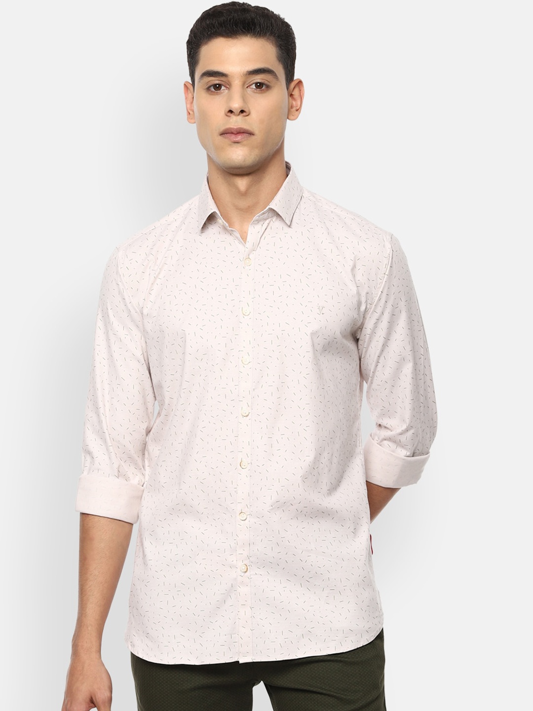 

V Dot Men Beige Slim Fit Opaque Printed Casual Shirt