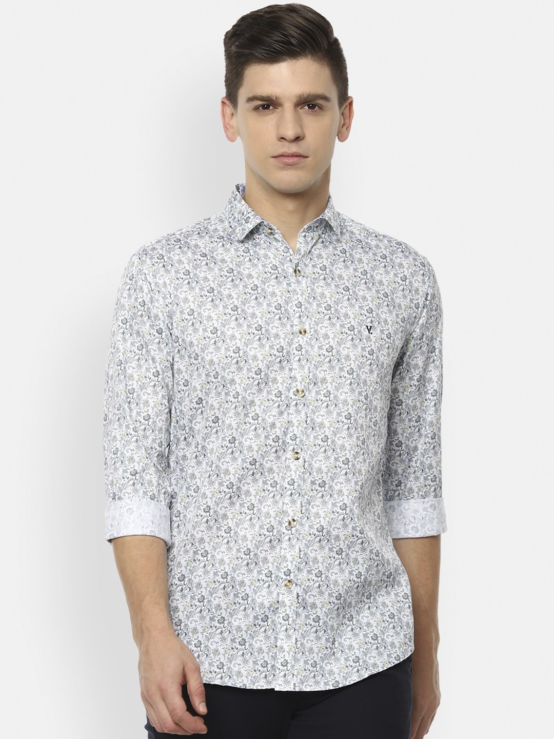 

V Dot Men Grey Slim Fit Floral Opaque Printed Casual Shirt