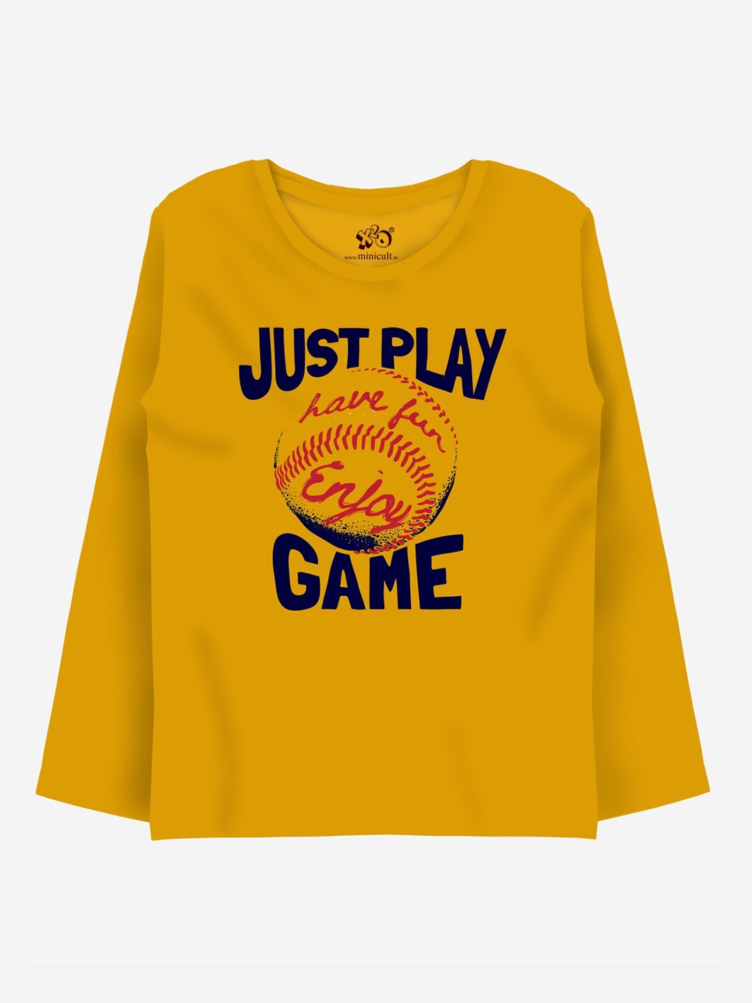 

x2o Boys Mustard Yellow & Navy Blue Typography Printed Pure Cotton T-shirt