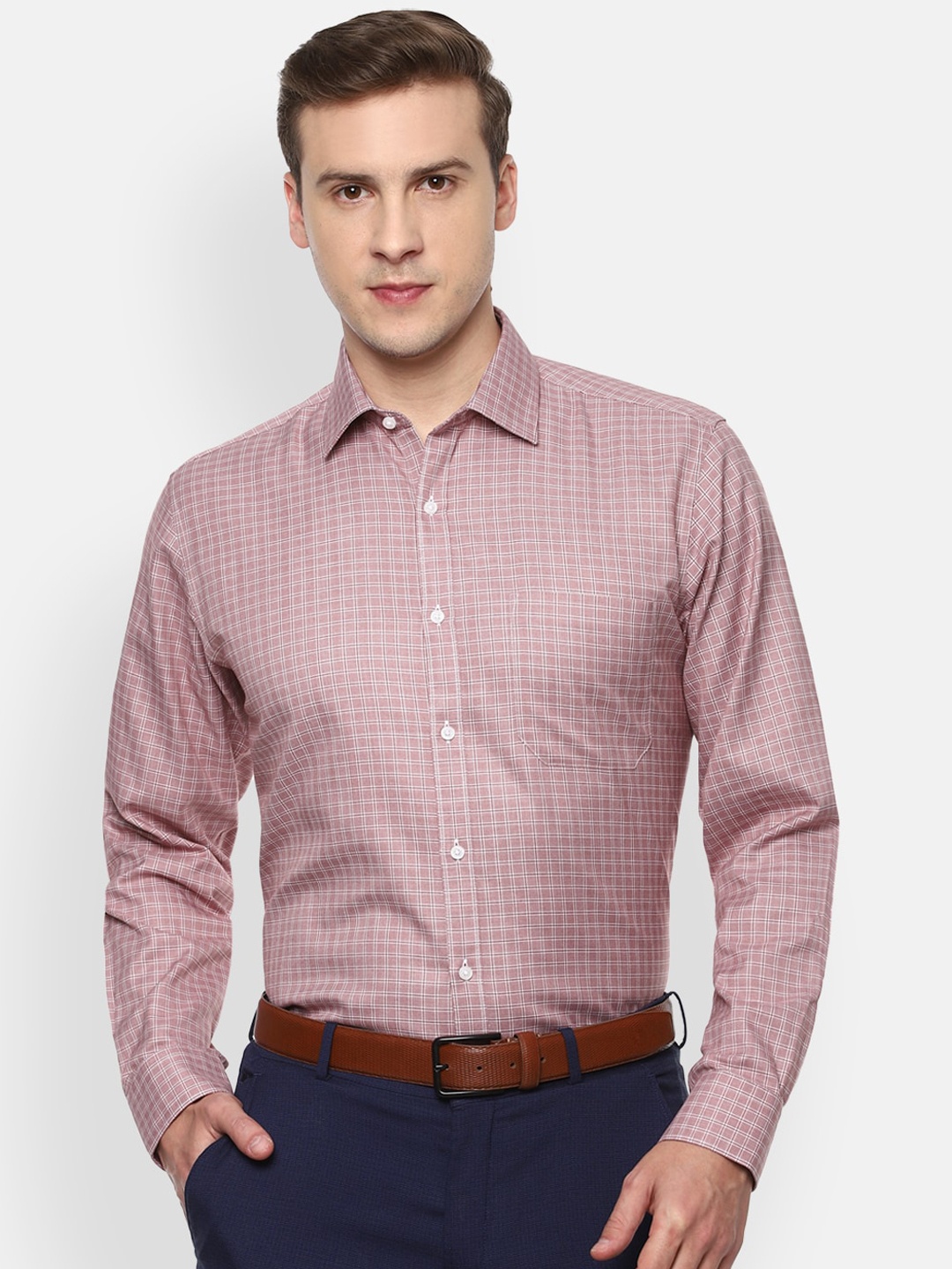 

Van Heusen Men Maroon & White Opaque Checked Formal Shirt