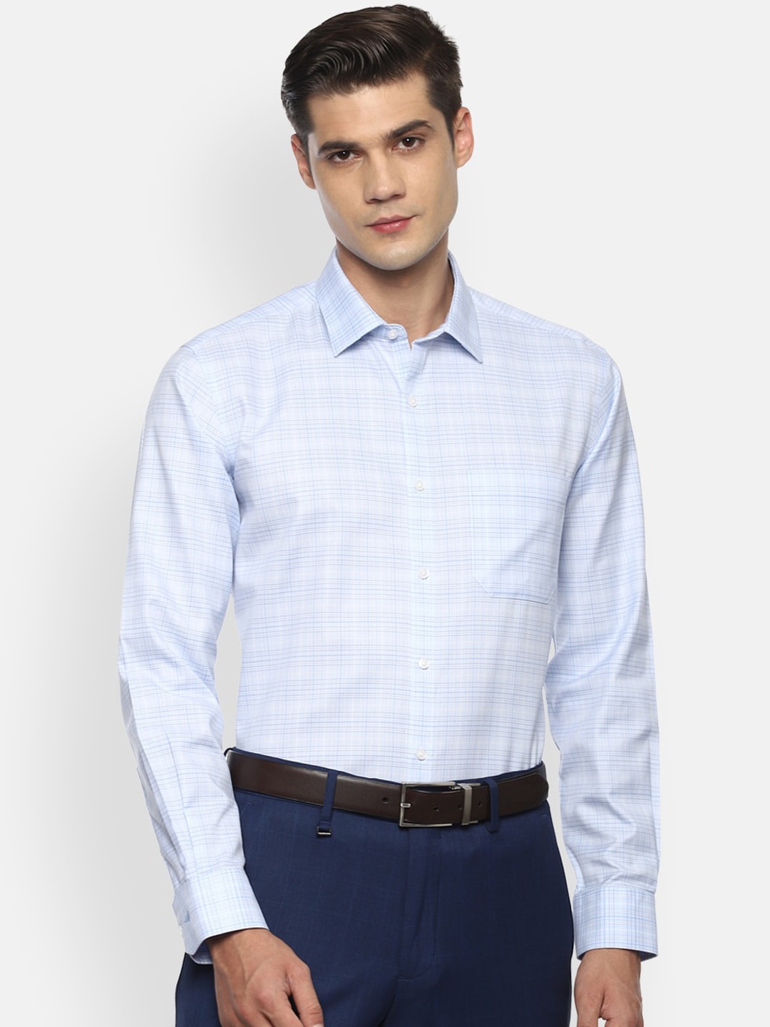 

Van Heusen Men Blue Checked Formal Shirt