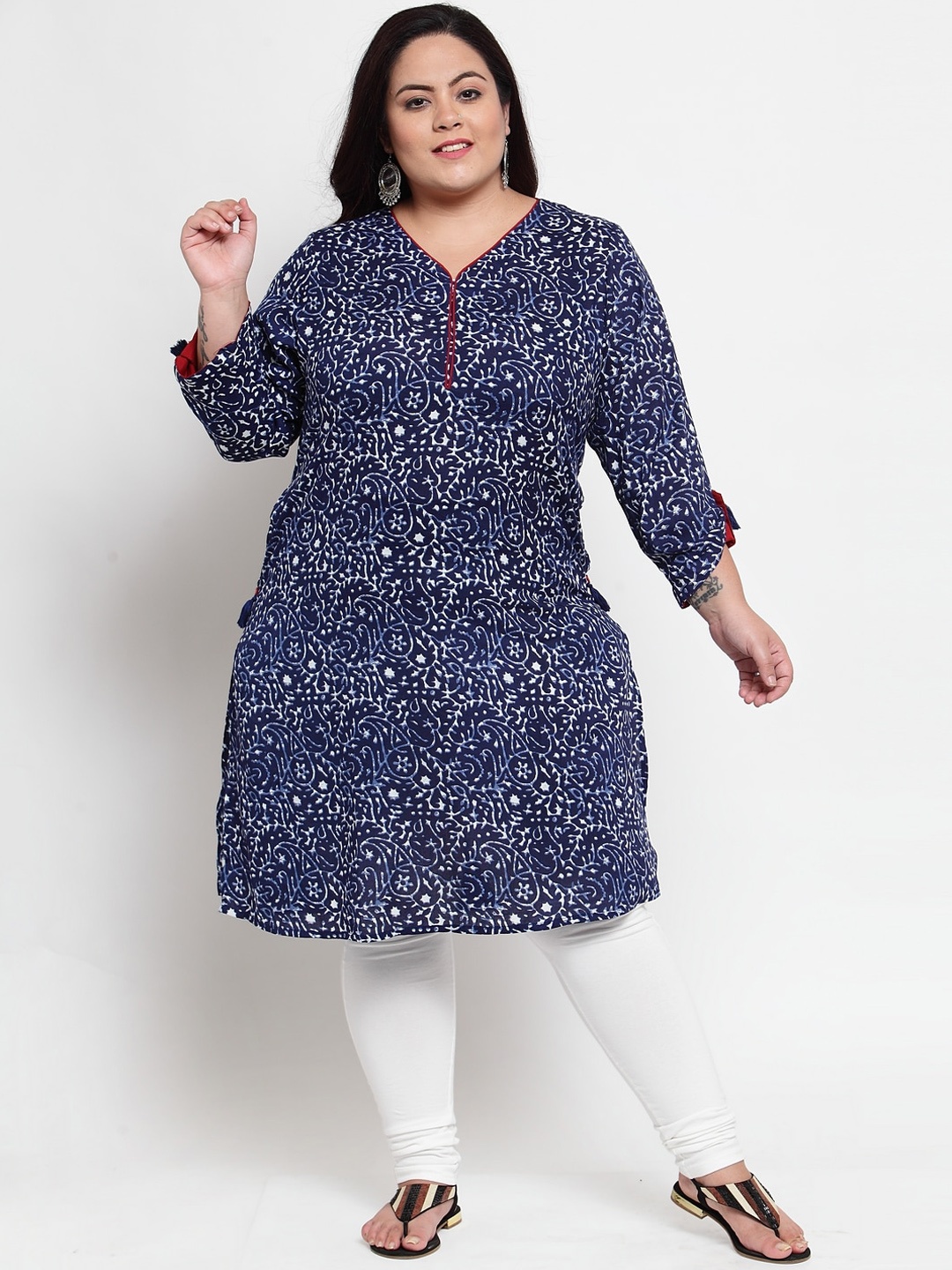 

plusS Women Blue Ethnic Motifs Printed Plus Size Kurta