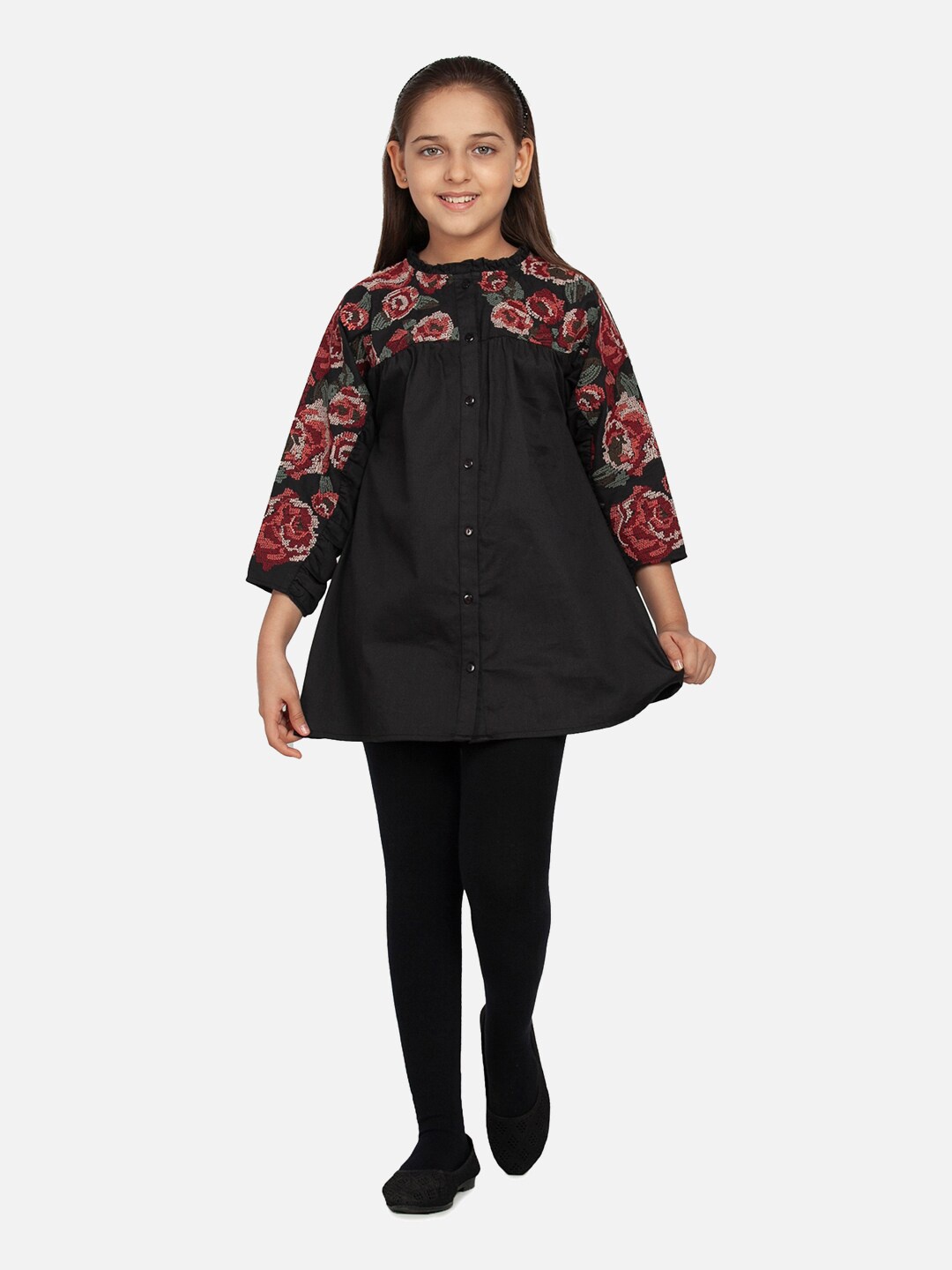 

BLANC9 Girls Black & Maroon Printed CottonTunic