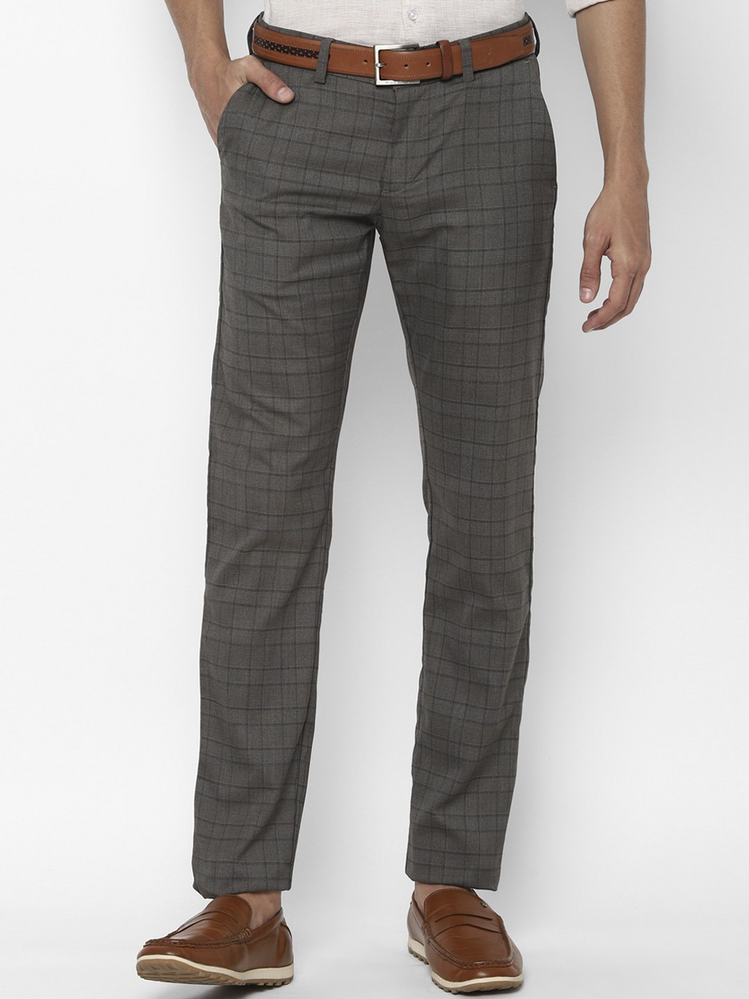

Allen Solly Men Grey Checked Slim Fit Trousers
