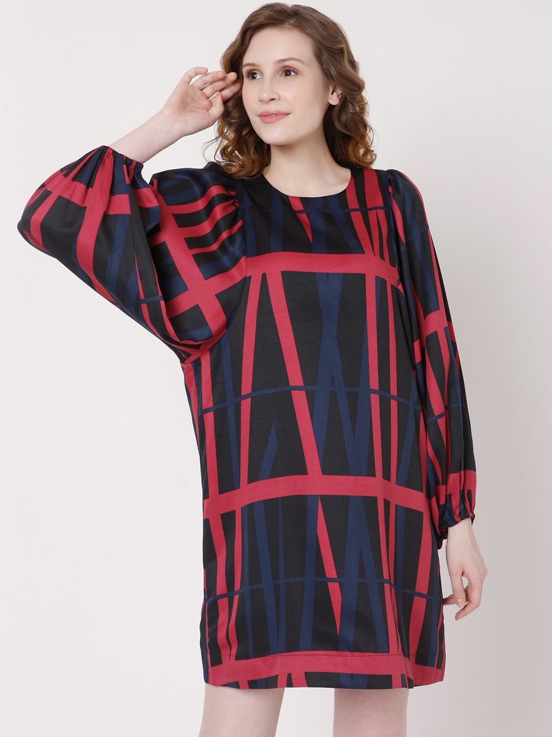 

Vero Moda Navy Blue Checked A-Line Dress