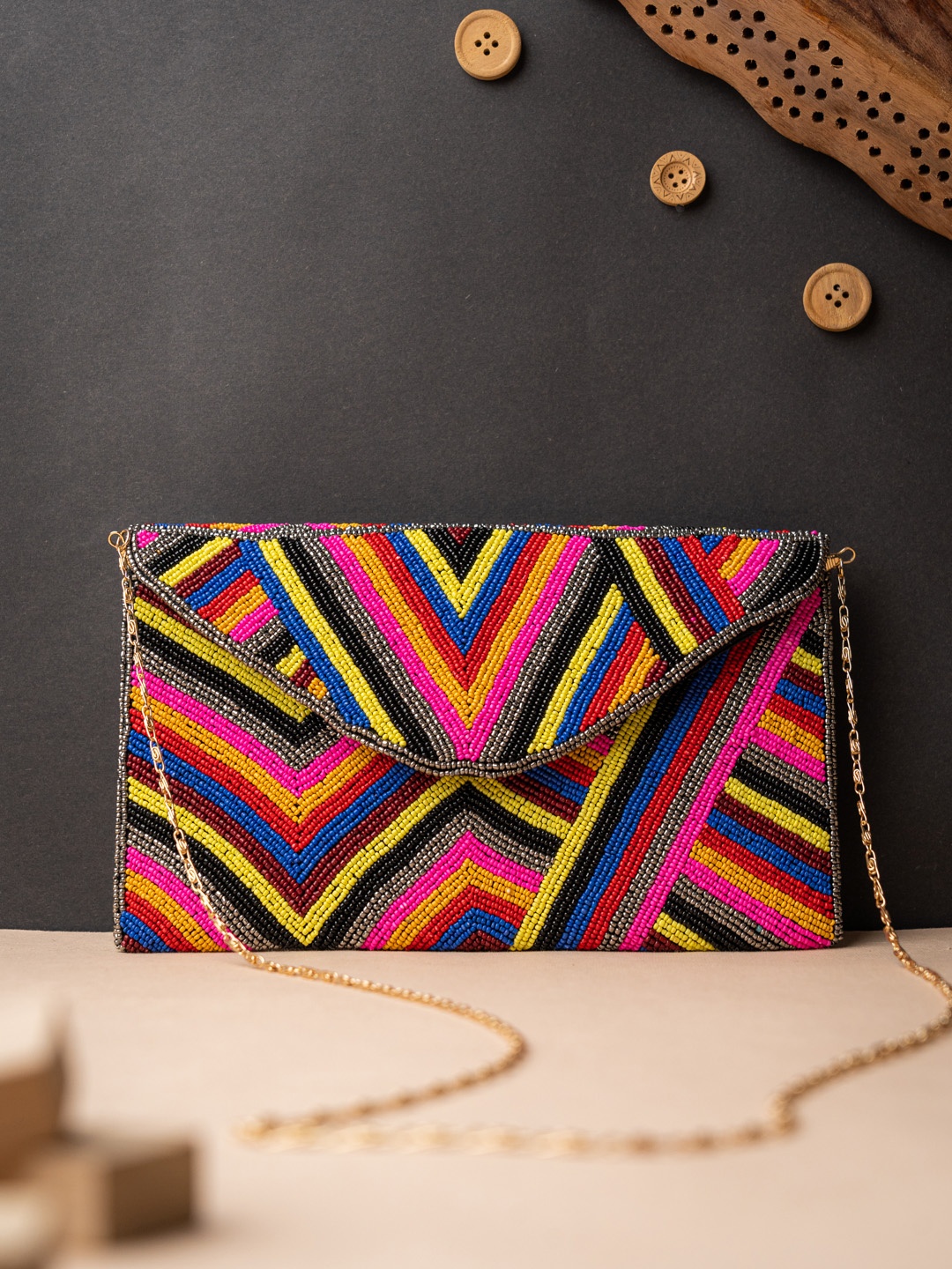 

NR By Nidhi Rathi Multicoloured Beaded Embellished Envelope Clutch, Multi