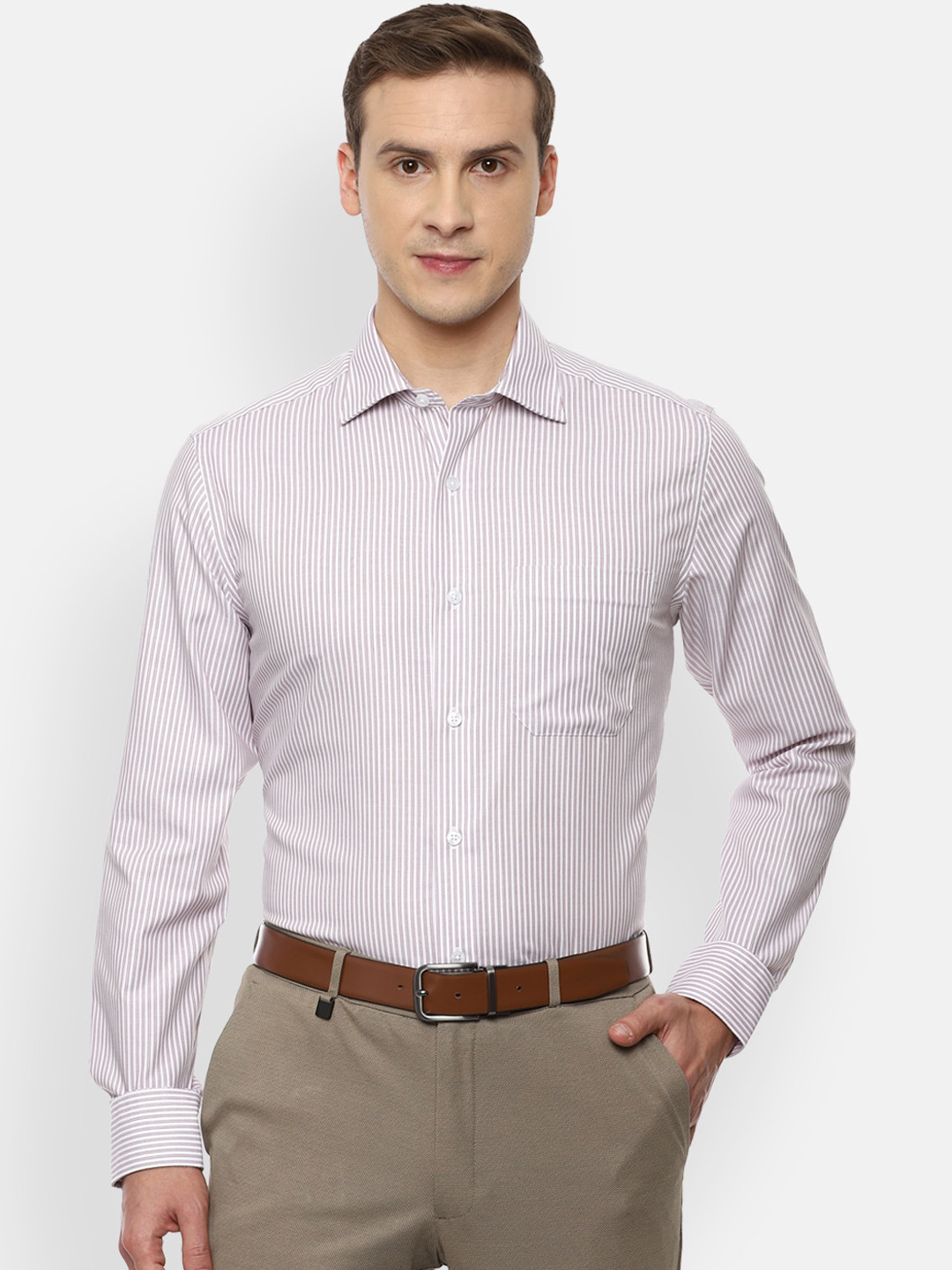 

Louis Philippe Men Purple Opaque Striped Pure Cotton Formal Shirt