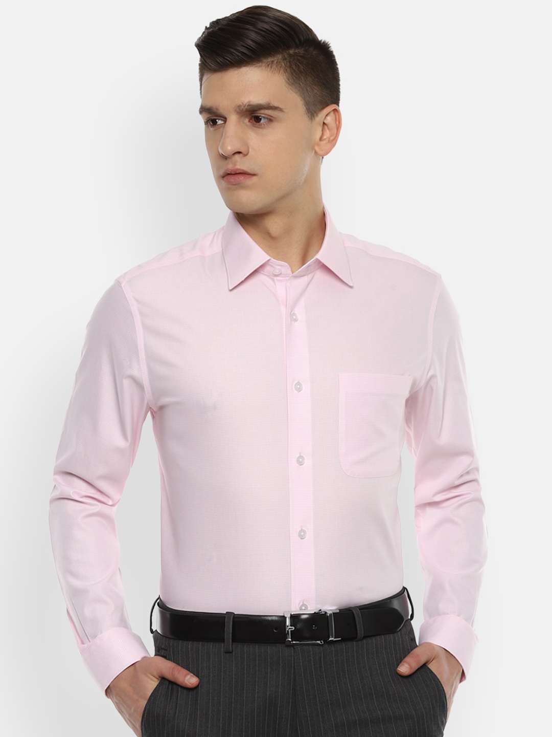 

Louis Philippe Permapress Men Pink Opaque Pure Cotton Wrinkle Free Formal Shirt