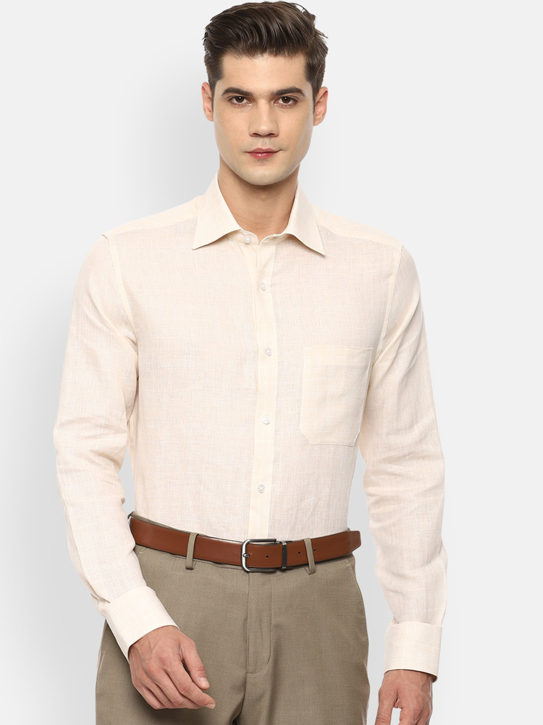 

Louis Philippe Men Beige Opaque Formal Shirt