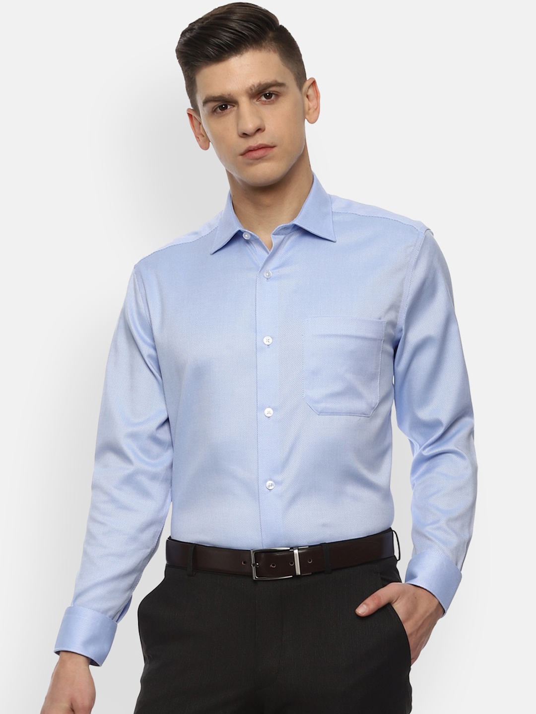 

Louis Philippe Men Blue Opaque Formal Shirt