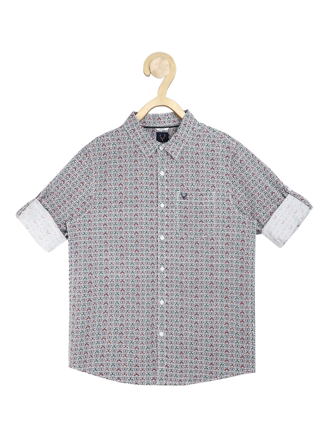 

Allen Solly Junior Boys Grey Slim Fit Opaque Printed Pure Cotton Casual Shirt