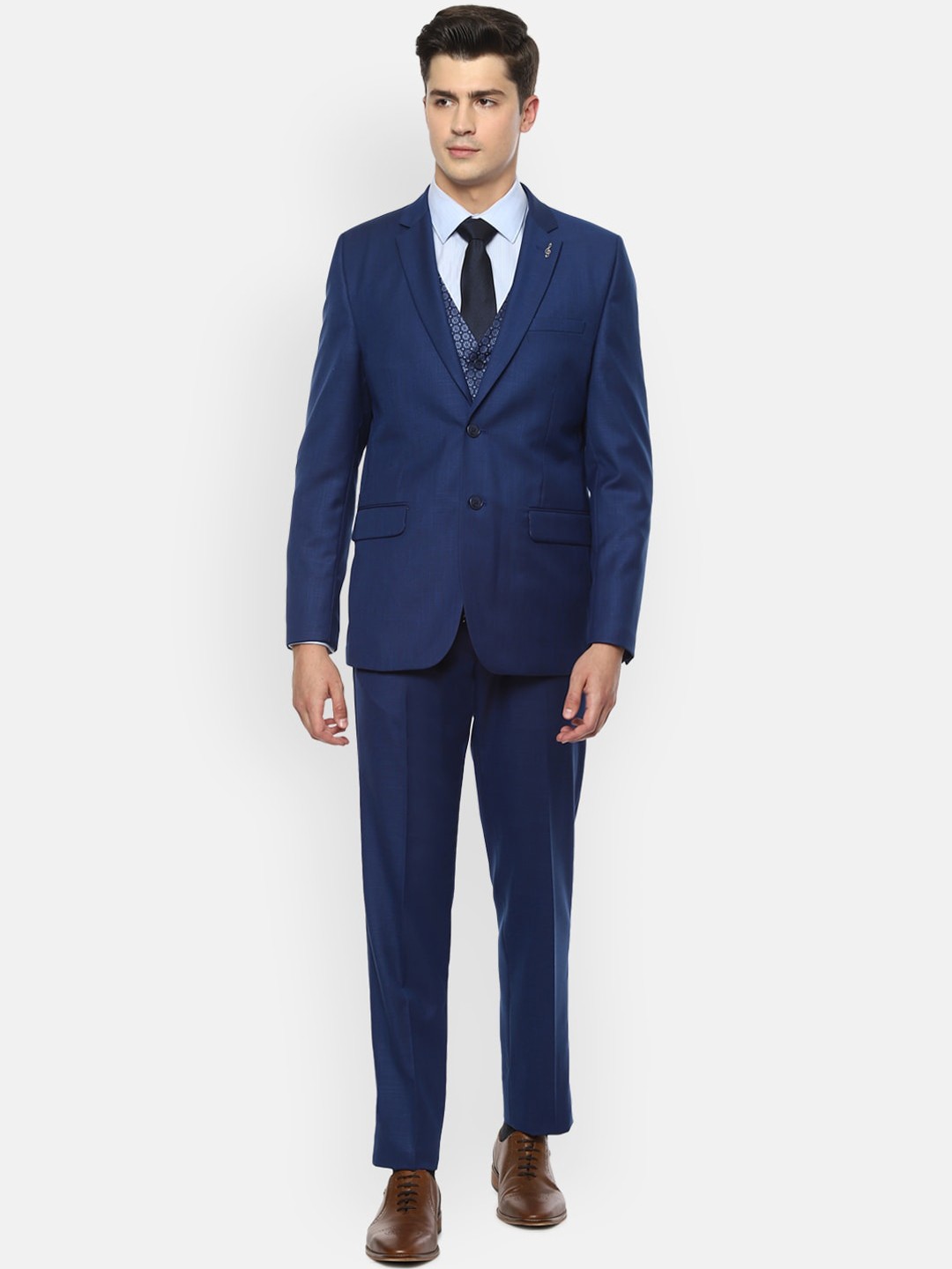 

Van Heusen Men Navy Blue Solid Slim Fit Formal Suit