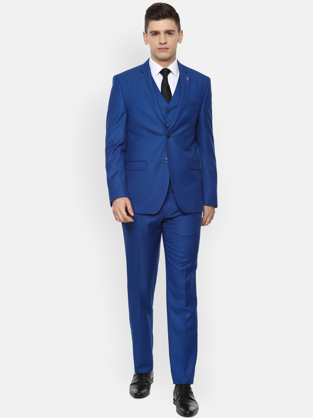 

Van Heusen Men Blue Self Design Slim-Fit 3-Piece Formal Suit