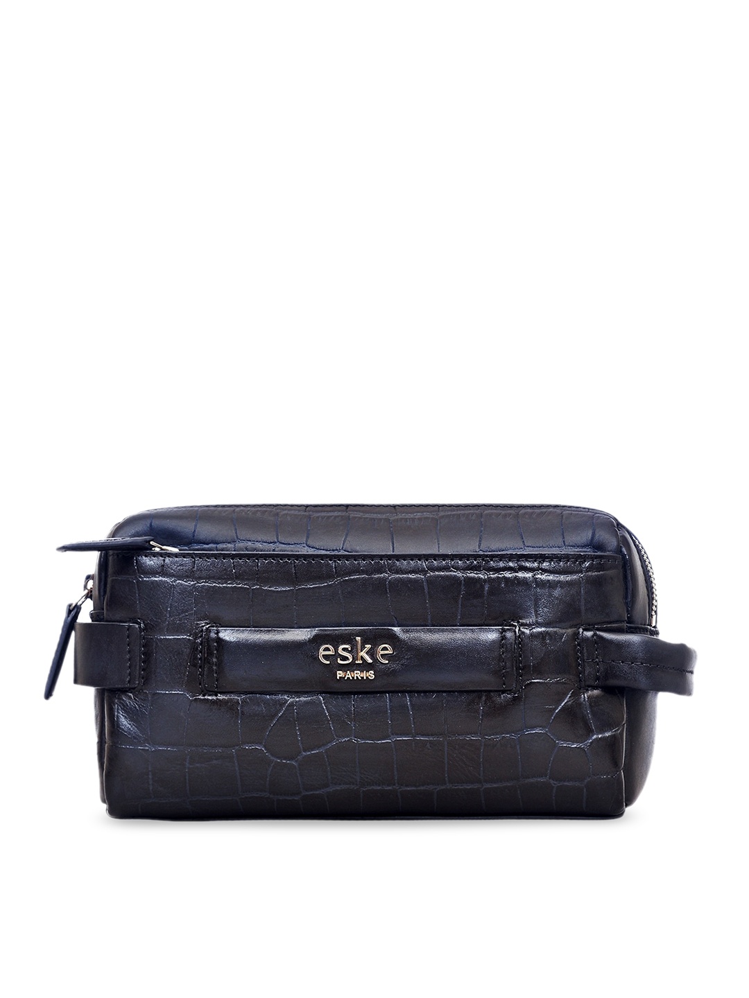 

Eske Unisex Navy Blue Crocodile Skin Textured Leather Travel Pouch