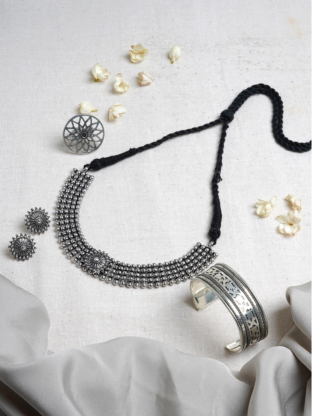 

TEEJH Oxidised Silver-Plated Ambika Jewellery Set