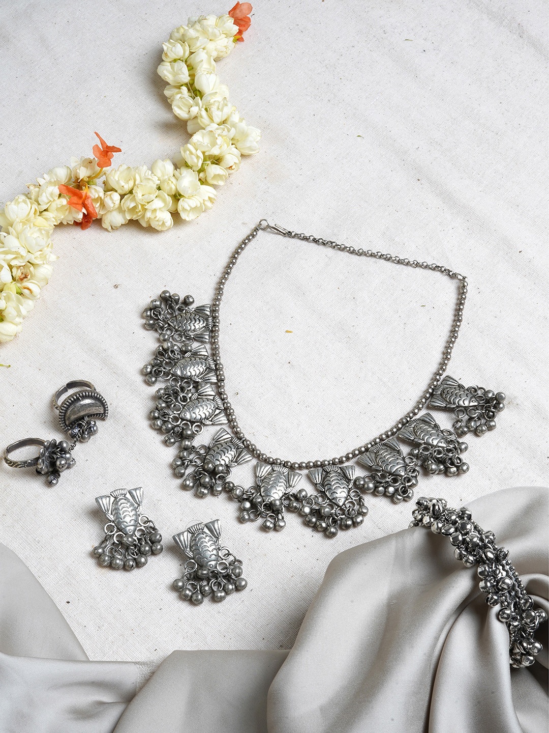 

TEEJH Silver-Plated Oxidised Jewellery Set