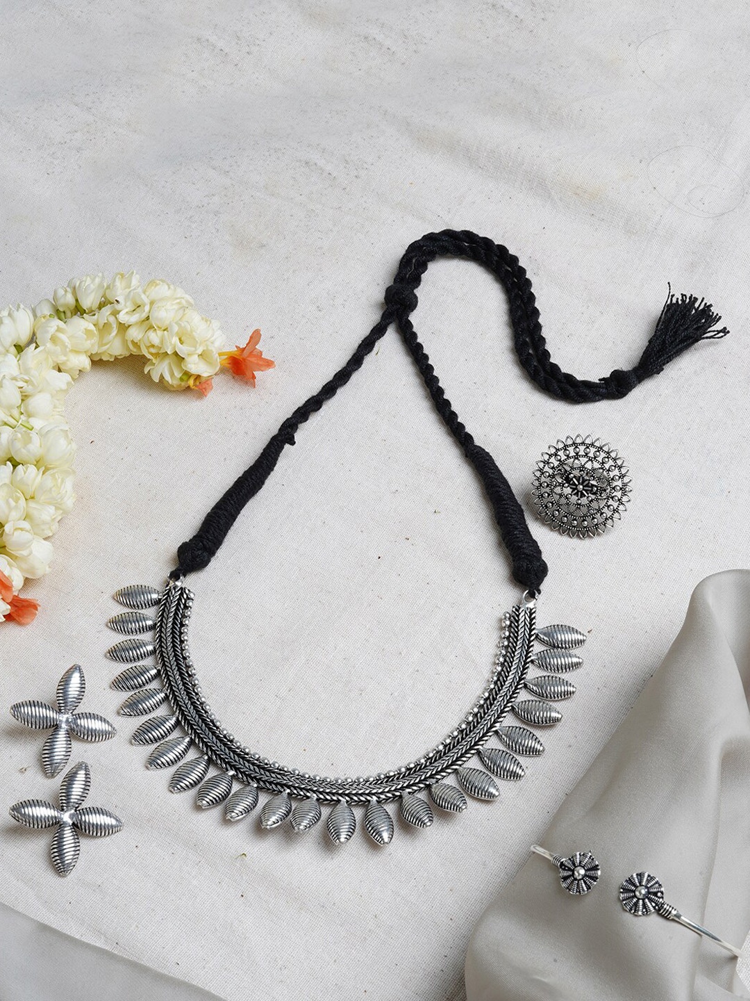 

TEEJH Oxidised Silver-Plated Jewellery Set