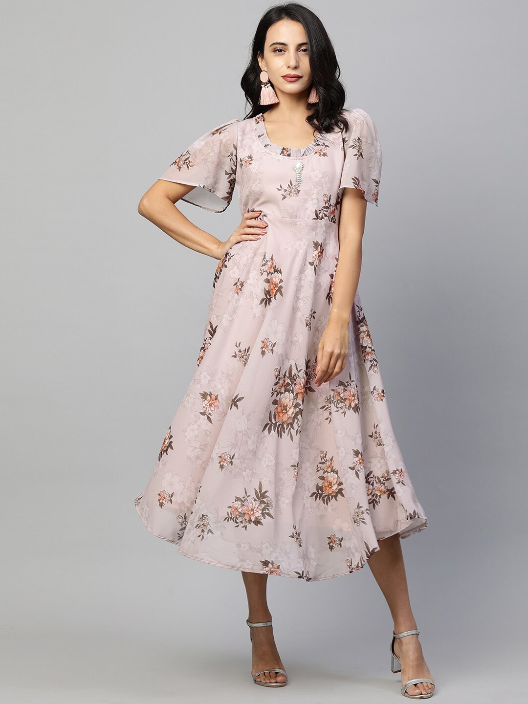 

FASHOR Pink Floral Georgette Maxi Dress