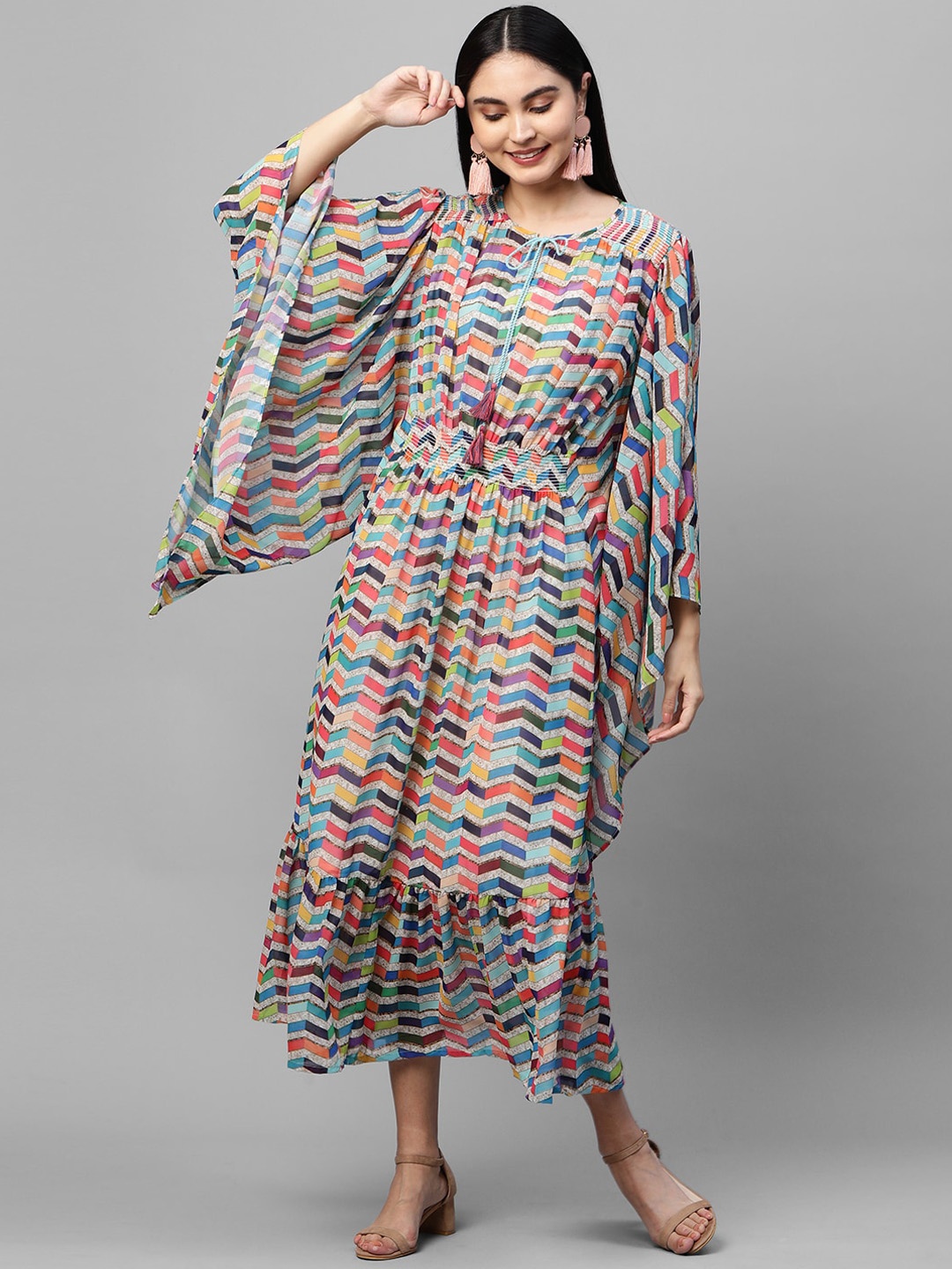 

FASHOR Multicoloured Georgette Kaftan Maxi Dress, Multi