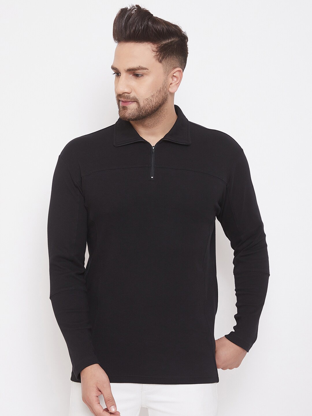 

Hypernation Men Black Polo Collar T-shirt