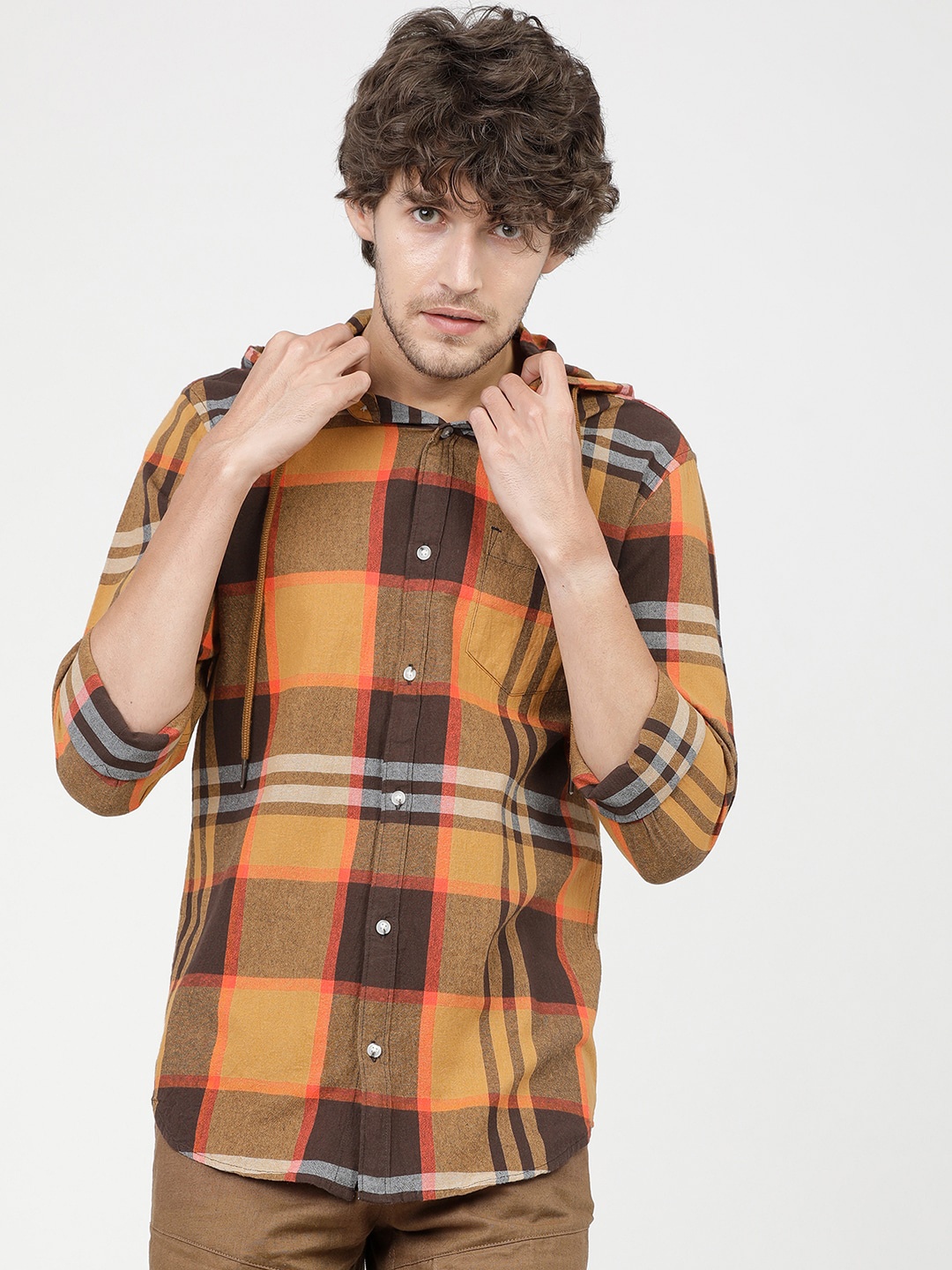 

HIGHLANDER Men Mustard Slim Fit Tartan Checks Opaque Checked Casual Shirt